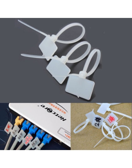 White Nylon Zip Cable Tie Label Strap Strip With Marking Tag 3X100mm(50 pack)