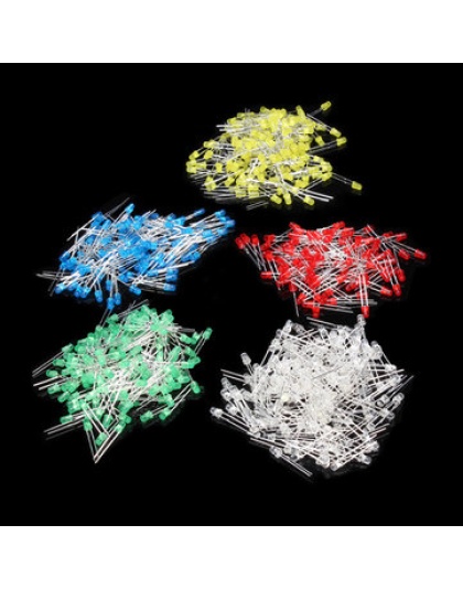 1000Pcs 5MM LED Diode Kit Mixed Colours Red, Green, Yellow, Blue and White diffused