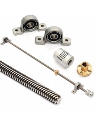 T8 400mm Lead Screw Set with Shaft Coupling and Mounted Ball Bearing