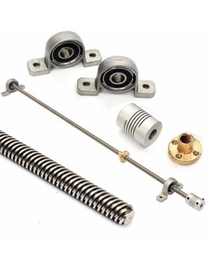 T8 400mm Lead Screw Set with Shaft Coupling and Mounted Ball Bearing