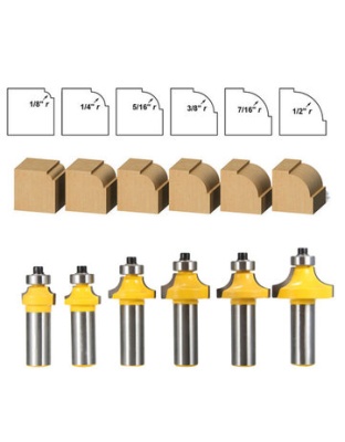 6pcs 1/2 Inch Shaft Round Over Edging Router Bit