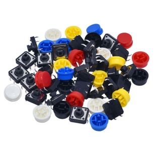 25pcs Tactile Momentary Push Buttons 12x12x7.3mm with Caps 5 colours