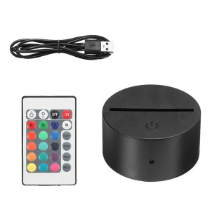Black 3D Night LED Acrylic Light Base Remote Adjustable 16 Colours