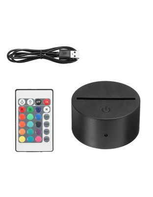 Black 3D Night LED Acrylic Light Base Remote Adjustable 16 Colours