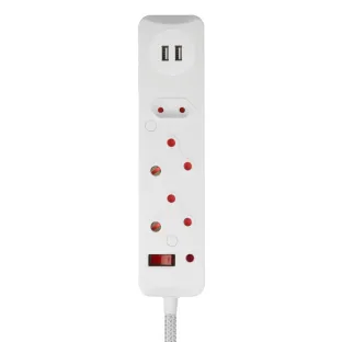Switched 3-Way Surge Protected Multiplug with dual 2.4A USB ports