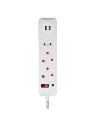 Switched 3-Way Surge Protected Multiplug with dual 2.4A USB ports