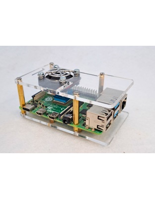 Universal Acrylic open GPIO Case with fan, grill and heatsink for Raspberry Pi 3/4/5