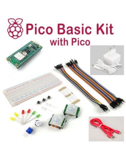Raspberry Pi Pico Basic Kit - with Presoldered header Pico W, power supply and micro USB cable