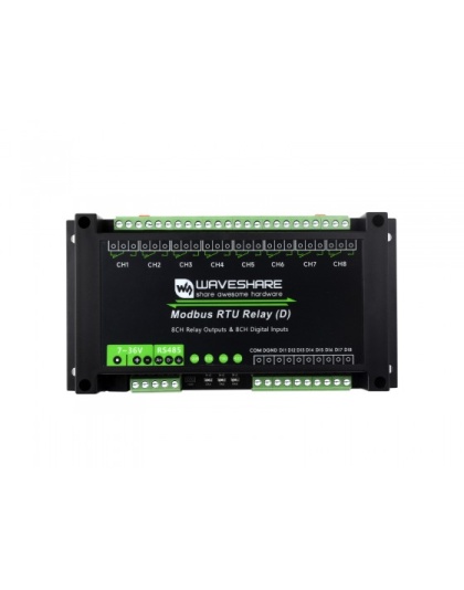 Industrial Modbus RTU 8-ch Relay Module (D) With Digital Input and RS485 Interface, Multi Isolation Protection Circuits, 7~36V Power Supply