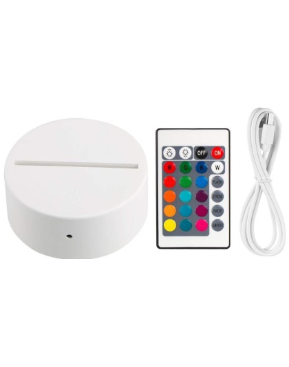 White 3D Night LED Acrylic Light Base Remote Adjustable 16 Colours