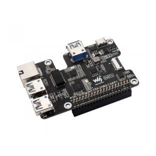 Raspberry Pi 5 PCIe HAT To Gigabit Ethernet And USB 3.2 Gen1 HAT For Raspberry Pi 5, 3x USB 3.2 Gen1, 1x Gigabit Ethernet, Driver-Free, Plug And Play