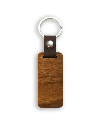 Consumable Keyring Kit 6mm Walnut and Leather Rectangular - Pack of 10 (To go with Laser Etcher )