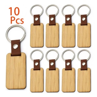 Consumable Keyring Kit 6mm Bamboo and Leather Rectangular - Pack of 10 (To go with Laser Etcher )