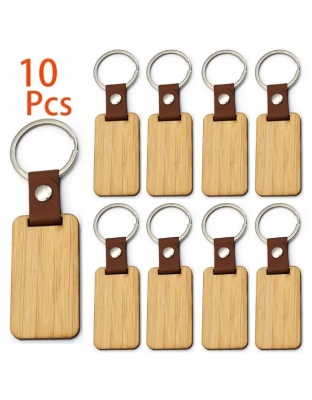Consumable Keyring Kit 6mm Bamboo and Leather Rectangular - Pack of 10 (To go with Laser Etcher )