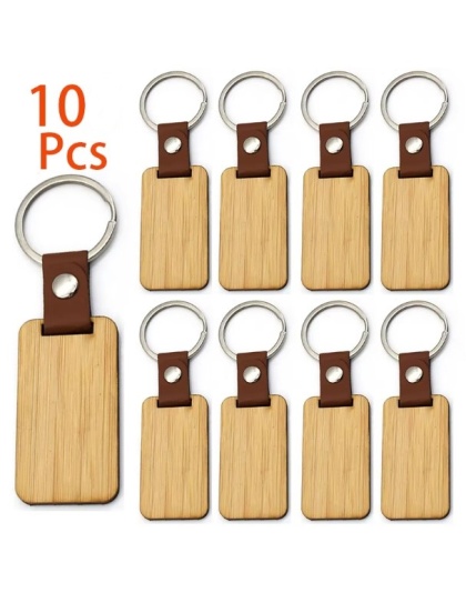 Consumable Keyring Kit 6mm Bamboo and Leather Rectangular - Pack of 10 (To go with Laser Etcher )