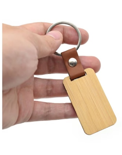 Consumable Keyring Kit 6mm Bamboo and Leather Rectangular - Pack of 10 (To go with Laser Etcher )