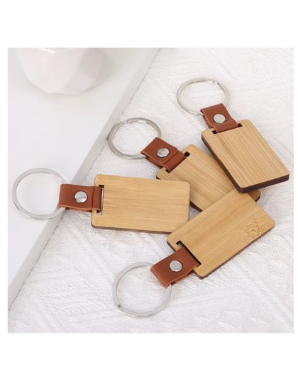 Consumable Keyring Kit 6mm Bamboo and Leather Rectangular - Pack of 10 (To go with Laser Etcher )