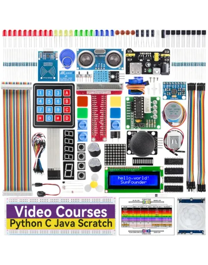 SunFounder Da Vinci Starter Kit for Raspberry Pi 5 4B 3B B+ 400, Zero 2 W, Python C Java Scratch Node.js, Online Tutorials &amp; Video Courses for Beginners &amp; Experts (Raspberry PI NOT Included)