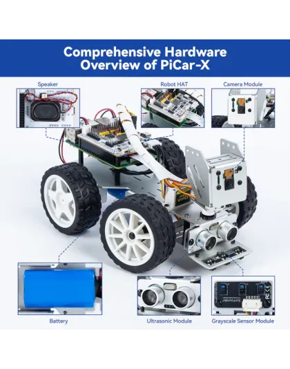 SunFounder Picar-X AI Video Robot Car Kit for Raspberry Pi 5/4/3B+/3B, ChatGPT-4o Enabled with Voice Command &amp; Video Recognition, Python, Scratch, Camera, Mic, Rechargeable Batterry