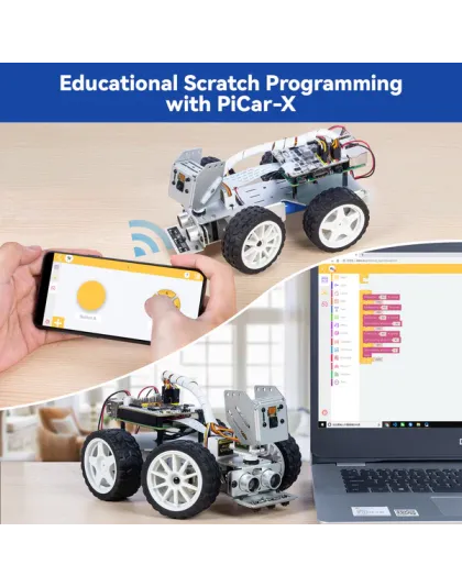 SunFounder Picar-X AI Video Robot Car Kit for Raspberry Pi 5/4/3B+/3B, ChatGPT-4o Enabled with Voice Command &amp; Video Recognition, Python, Scratch, Camera, Mic, Rechargeable Batterry
