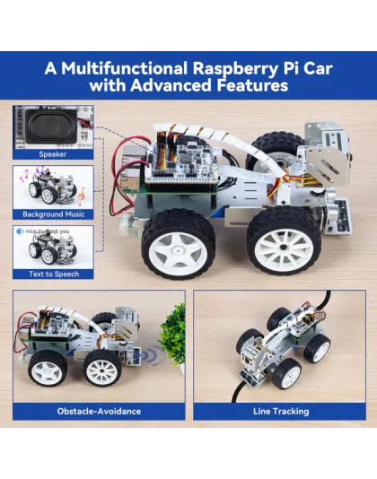 SunFounder Picar-X AI Video Robot Car Kit for Raspberry Pi 5/4/3B+/3B, ChatGPT-4o Enabled with Voice Command &amp; Video Recognition, Python, Scratch, Camera, Mic, Rechargeable Batterry