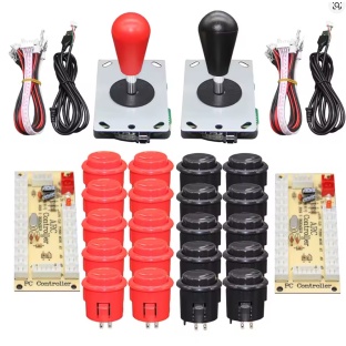Arcade Kit DIY Replacement Parts USB Encoder to PC Joystick and Buttons 2 player red/black