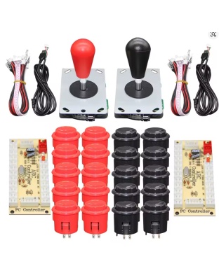 Arcade Kit DIY Replacement Parts USB Encoder to PC Joystick and Buttons 2 player red/black