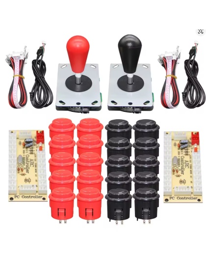 Arcade Kit DIY Replacement Parts USB Encoder to PC Joystick and Buttons 2 player red/black