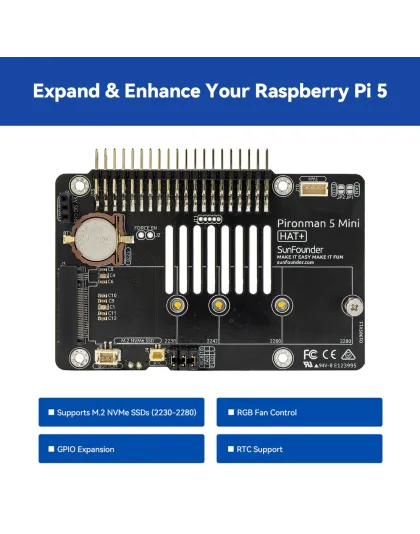Sunfounder Pironman 5-Mini NVMe M.2 SSD PCIe Mini PC Case for Raspberry Pi 5