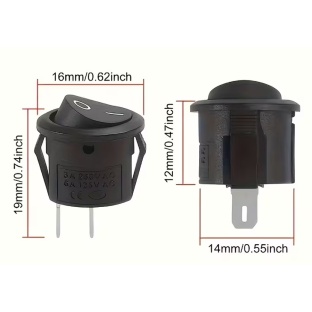 Mini Round black 2 Pin SPST ON-OFF Rocker Switch 14mm