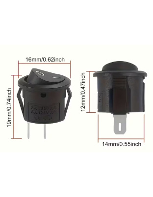 Mini Round black 2 Pin SPST ON-OFF Rocker Switch 14mm
