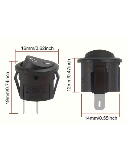 Mini Round black 2 Pin SPST ON-OFF Rocker Switch 14mm