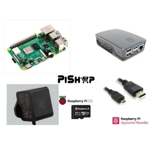 Raspberry Pi4 Model B 4GB Black/Grey Official Case Kit 64GB uSD