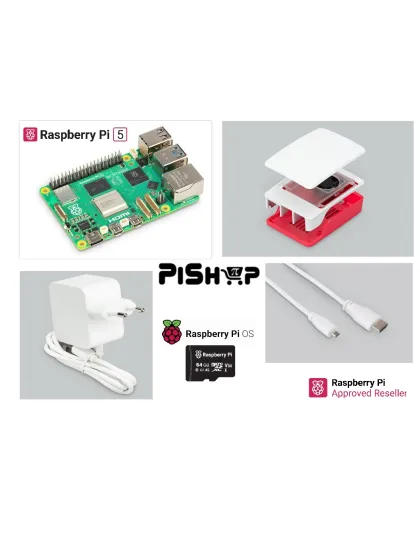 Raspberry Pi5 8GB Red/White Official Kit 64GB uSD