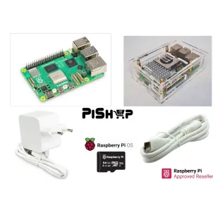 Raspberry Pi5 4GB full acrylic case(A) kit including active cooler 64GB A2 uSD