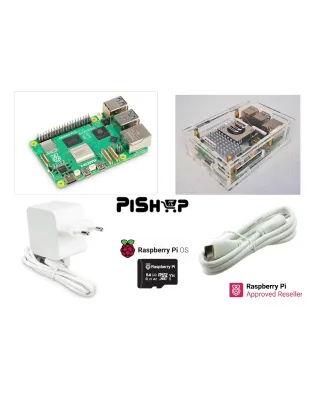 Raspberry Pi5 4GB full acrylic case(A) kit including active cooler 64GB A2 uSD