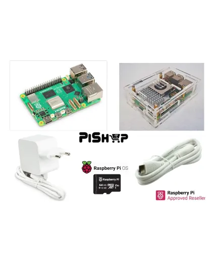 Raspberry Pi5 8GB full acrylic case(A) kit including active cooler 64GB A2 uSD